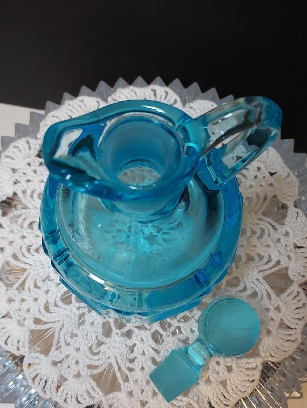 Vintage Fostoria Blue Glass Cruet With Stopper 1960s - Picture 10 of 10